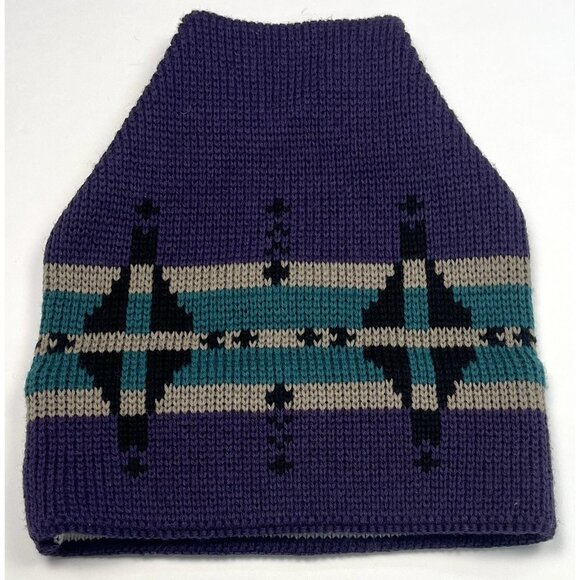 VTG WIGWAM Adult OSFA Wool Purple/Teal/Beige Ski WINTER CAP Hat Beanie USA EUC - Picture 1 of 3